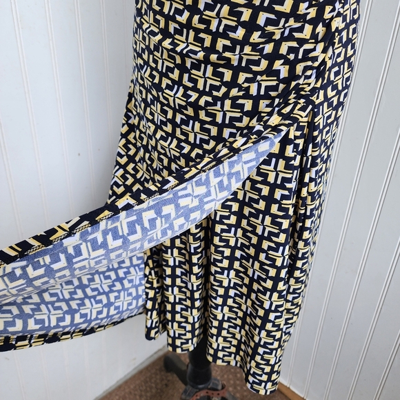 Ralph Lauren Women Dress Stretch Navy Yellow White Cap Sleeve Pleated Sheath 10 - Picture 6 of 15